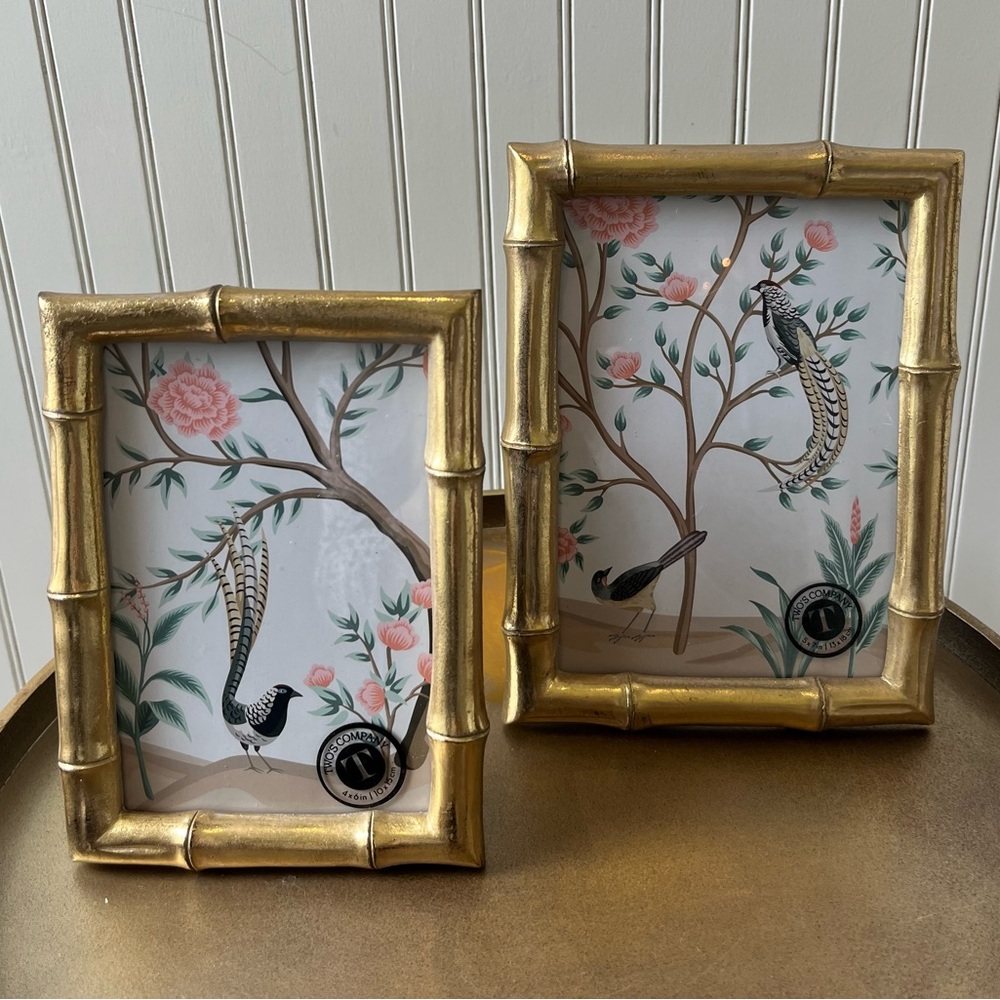 TWO’S COMPANY FAUX BAMBOO PICTURE FRAME SET | GOLD | SET - 4”x6” & 5”x7” | NEW